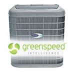Modern air conditioning unit with greenspeed logo, showcasing sleek design and efficiency for home comfort solutions.