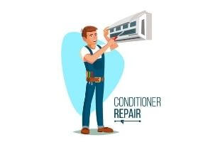Cartoon of a Technician Fixing AC