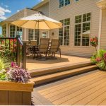 Outdoor patio area with furniture, showcasing table, chairs, and flower pots for A-Plus Air Conditioning & Home Solutions.