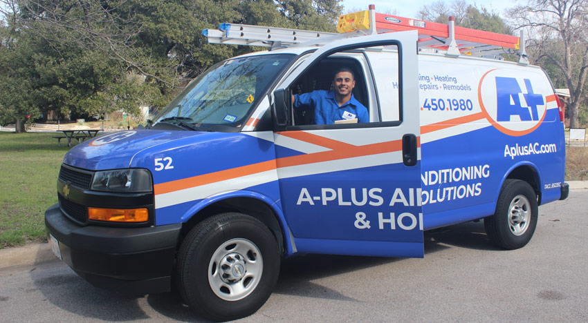 Company truck stationed outside of customer's home